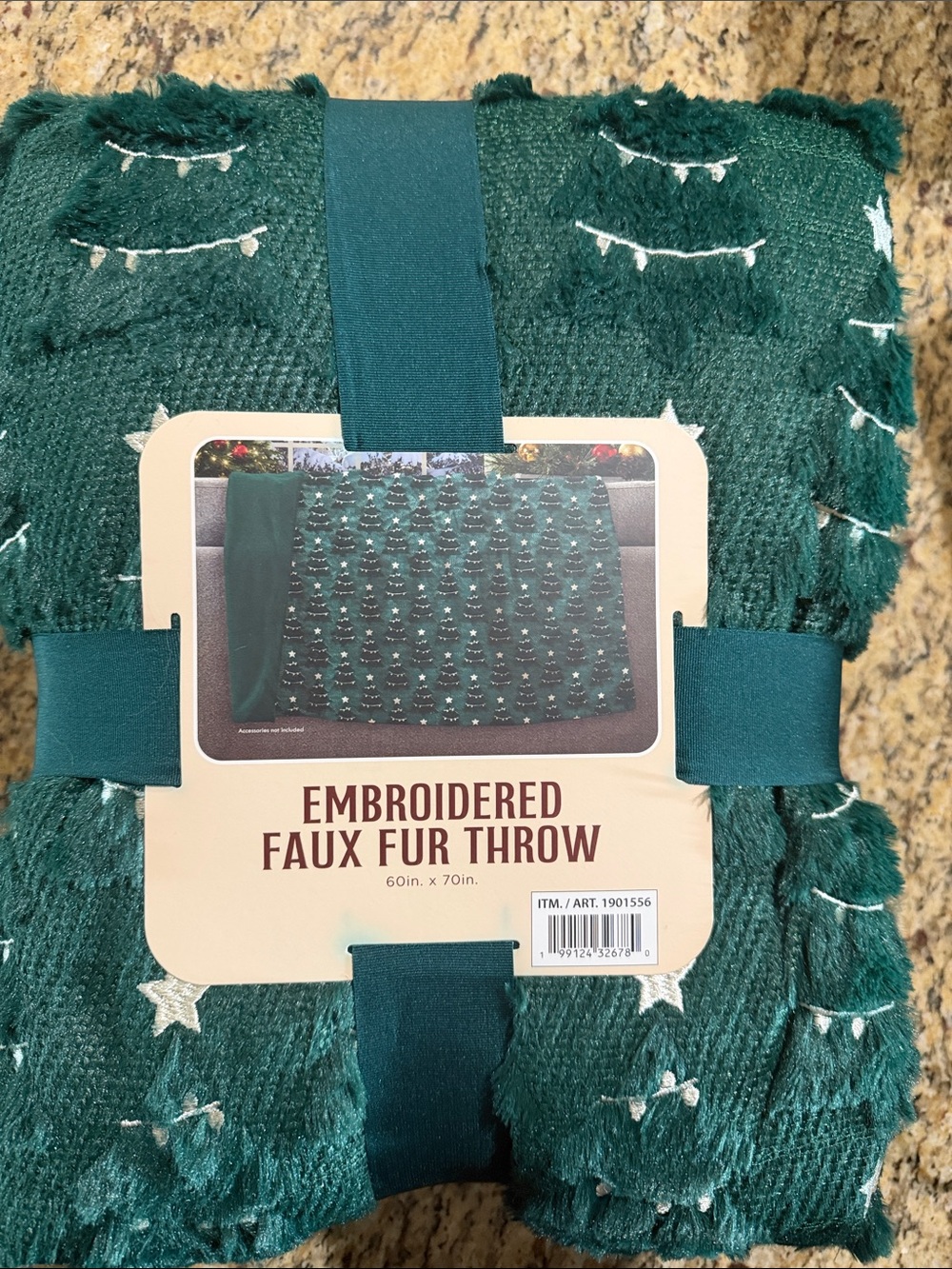 Northwest Faux Fur Embroidered Dark Green Christmas Throw